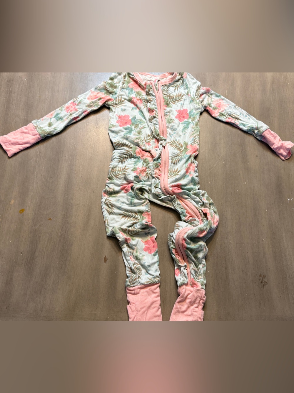 Angel Dear girls pink + light green body suit romper pajamas 18-24 months